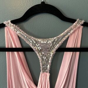 Pink cowl neck beaded racer back tank size XL
